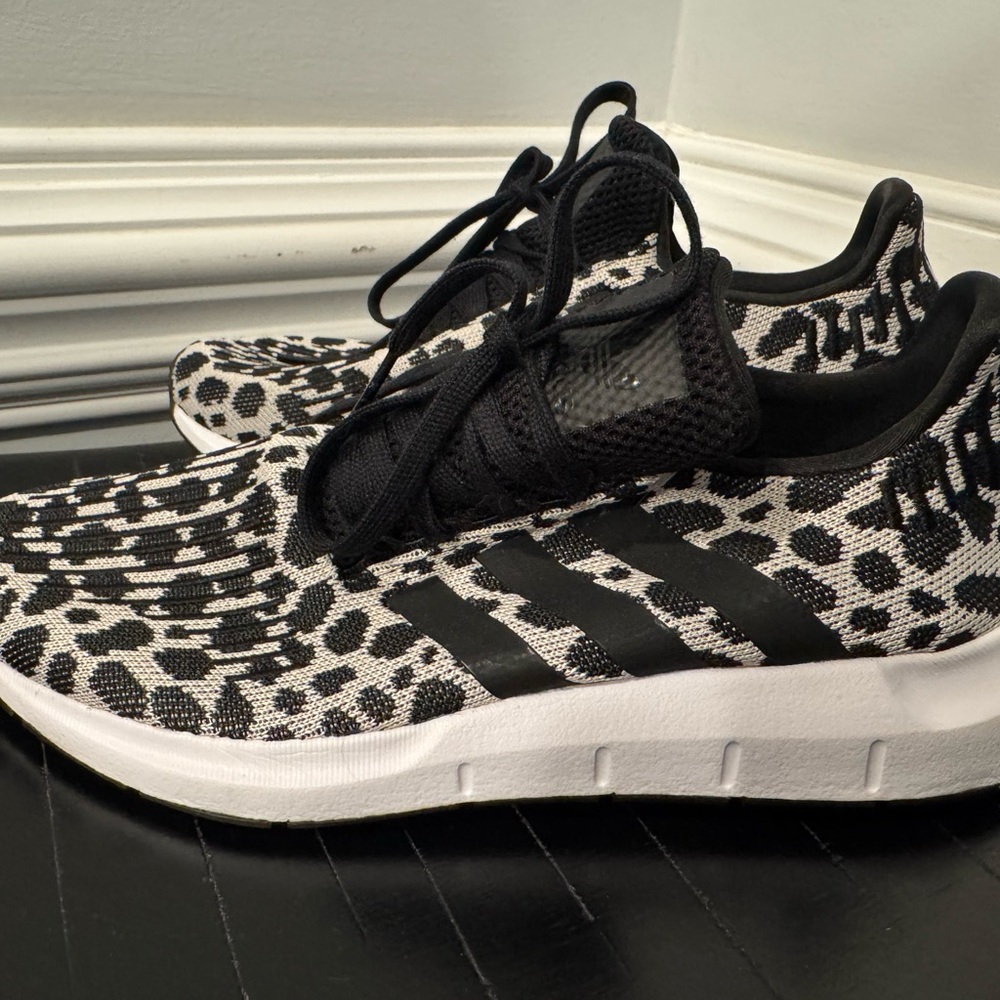 adidas Women's Black and White Leopard Knit Sneakers